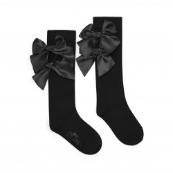 ADEE Black Poppy back to school knee high socks