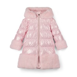 ADEE Pale Pink Aurora long fur trim jacket 
