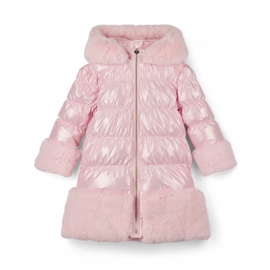 ADEE Pale Pink Aurora long fur trim jacket 