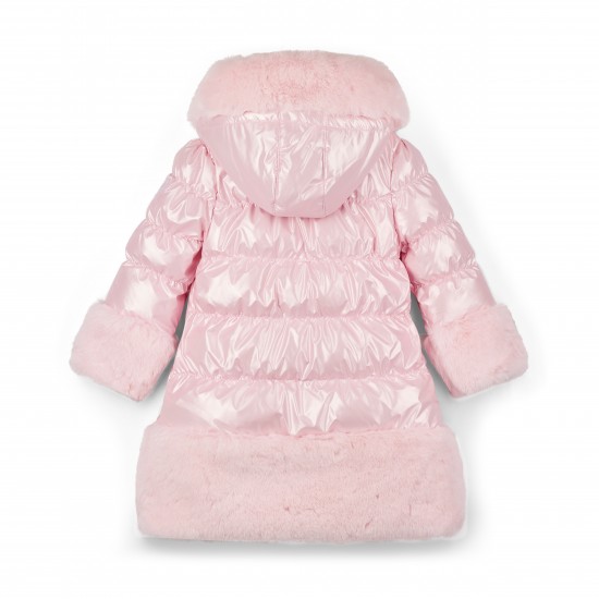ADEE Pale Pink Aurora long fur trim jacket 