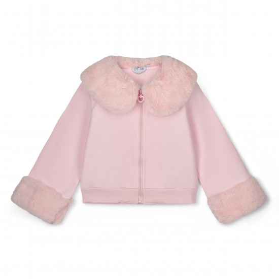 ADEE Pale Pink Audrey fur trim bomber jacket 
