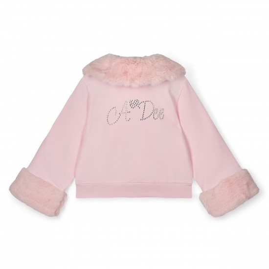 ADEE Pale Pink Audrey fur trim bomber jacket 