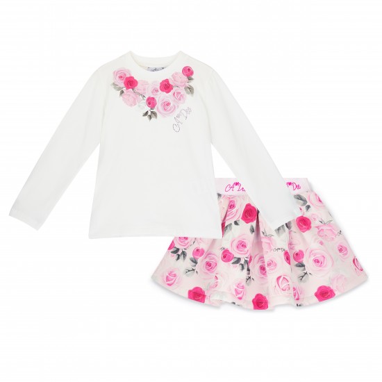 ADEE White Ariella rose print skirt set 