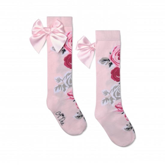 ADEE Pale Pink Alessandra rose print knee high socks 