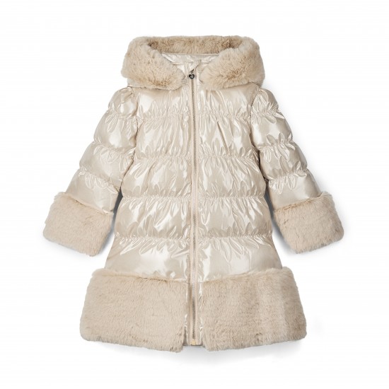 ADEE Stone/Beige Aurora long fur trim jacket