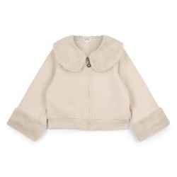 ADEE Stone/Beige Audrey fur trim bomber jacket 