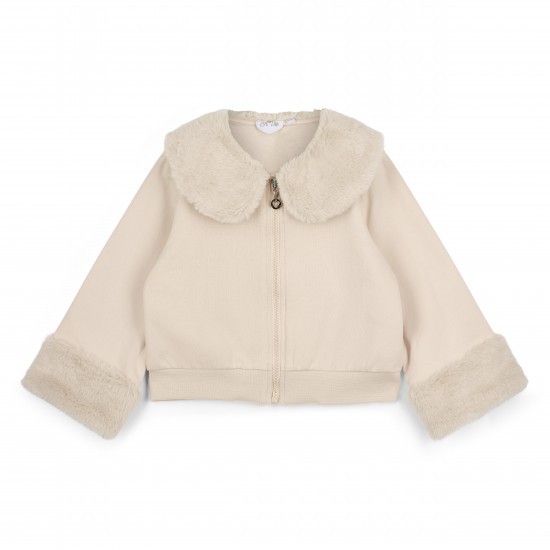 ADEE Stone/Beige Audrey fur trim bomber jacket 