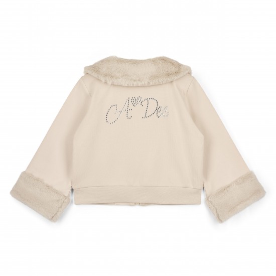 ADEE Stone/Beige Audrey fur trim bomber jacket 
