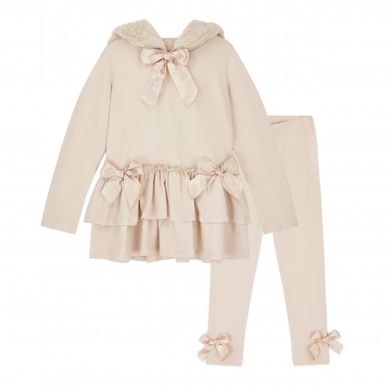 ADEE Alina Stone/Beige fur hood legging set 