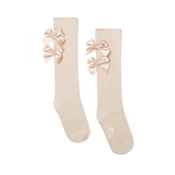 ADEE Stone/Beige Ariel bow knee high socks 