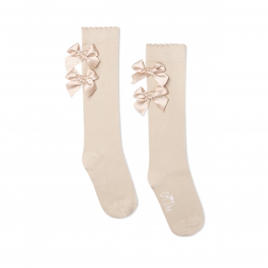 ADEE Stone/Beige Ariel bow knee high socks 