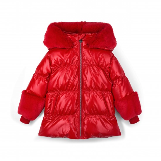 ADEE Red Avery short fur trim jacket 