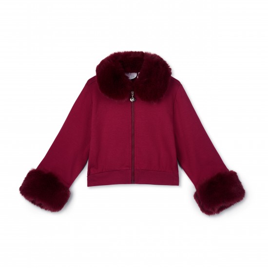ADEE Deep Cherry Audrey fur trim bomber jacket 