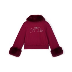 ADEE Deep Cherry Audrey fur trim bomber jacket 