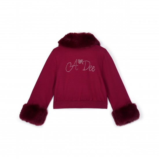 ADEE Deep Cherry Audrey fur trim bomber jacket 