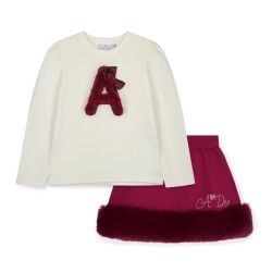 ADEE Deep Cherry Andrea fur skirt set 