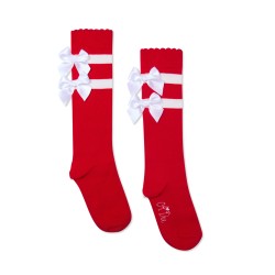 ADEE Red Astrid stripe and bow knee high socks 