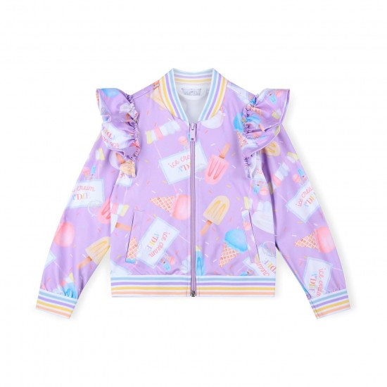 ADEE Lilac Stephanie Ice cream print frill bomber jacket 