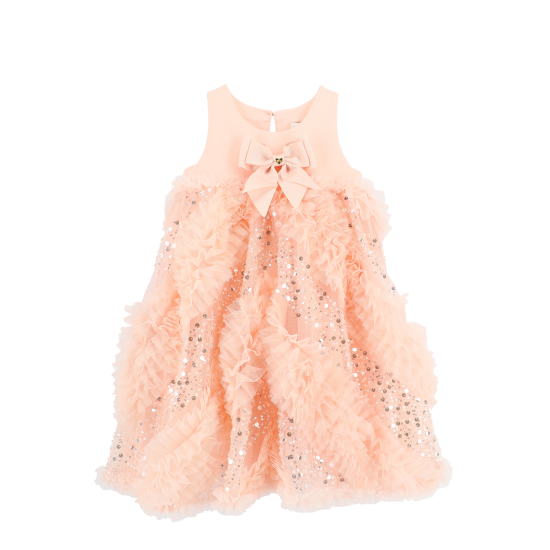 Angels Face Peach frill + sequin bow dress 