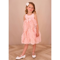 Angels Face Peach frill + sequin bow dress 