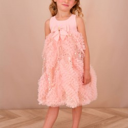 Angels Face Peach frill + sequin bow dress 