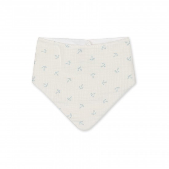 Baby Gi Cream/Blue anchor neck bib
