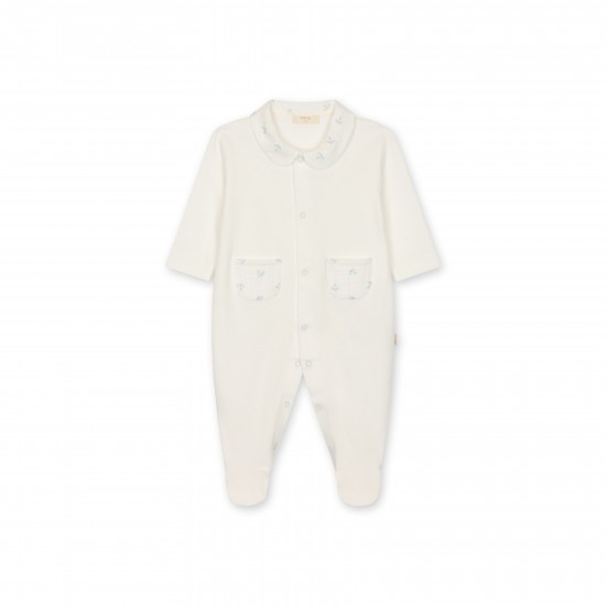 Baby Gi Cream/Blue anchor pocket babygrow 