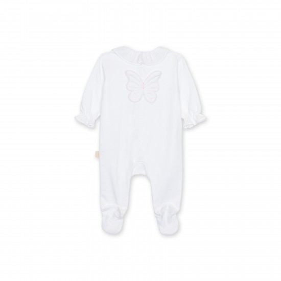 Baby Gi White frill collar butterfly babygrow