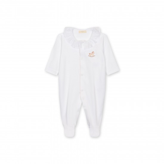 Baby Gi White/Pink rocking horse babygrow