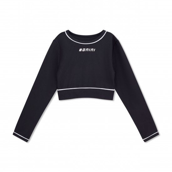 Bonini Black with White piping long sleeved sports top