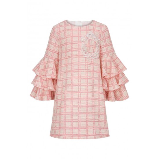 DAGA Pink tweed frill sleeved dress DAGA Pink tweed frill sleeved dress