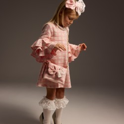 DAGA Pink tweed frill sleeved dress