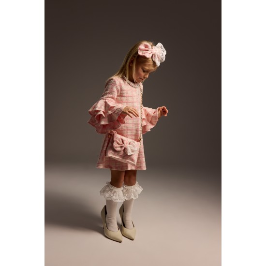 DAGA Pink tweed frill sleeved dress DAGA Pink tweed frill sleeved dress