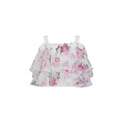 DAGA Cream/Pink Flower crop top + flare trouser set 