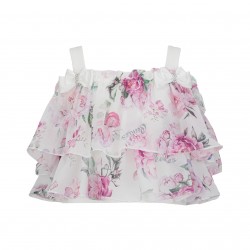 DAGA Cream/Pink Flower crop top + flare trouser set 