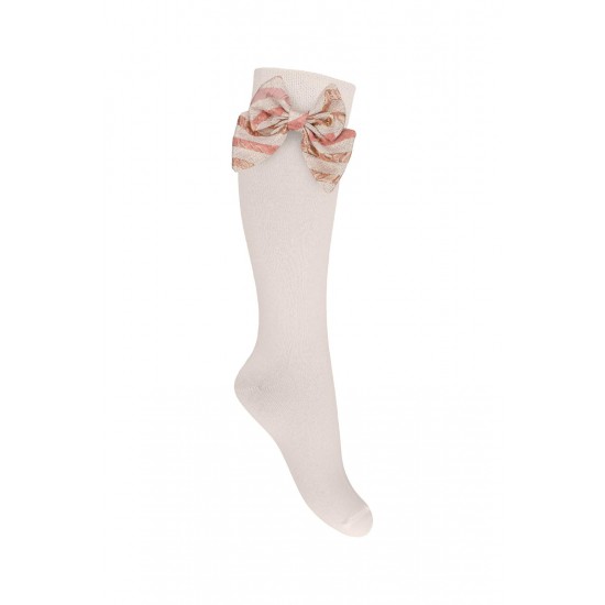 DAGA Pink/Bronze bow knee high socks DAGA Pink/Bronze bow knee high socks
