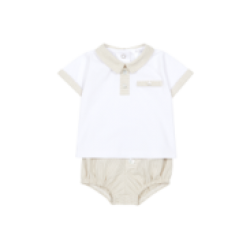 Deolinda White/Beige stripe polo with pant set 