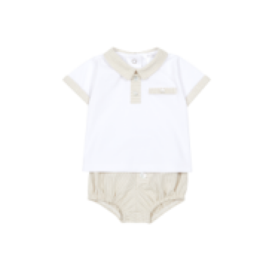 Deolinda White/Beige stripe polo with pant set 