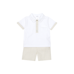 Deolinda Beige/White stripe polo top + short set 