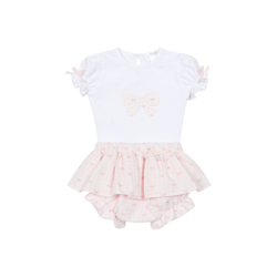 Deolinda white top/Pink bow pant set 