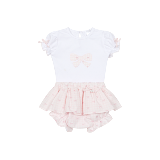 Deolinda white top/Pink bow pant set 