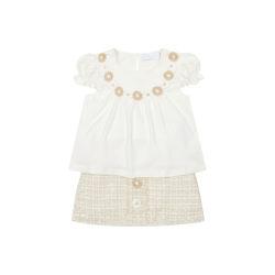 Chic By Deolinda Beige tweed cream top + short set 