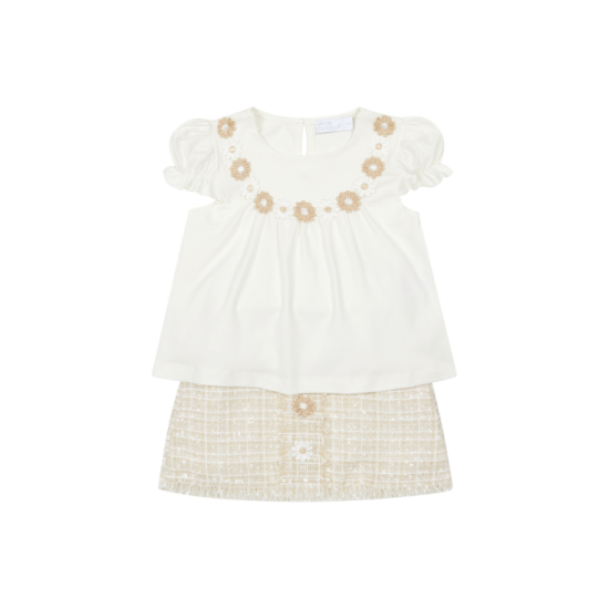 Chic By Deolinda Beige tweed cream top + short set 