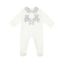 Deolinda Cream/Blue checked teddybear babygrow Deolinda Cream/Blue checked teddybear babygrow