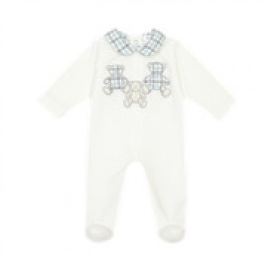 Deolinda Cream/Blue checked teddybear babygrow 