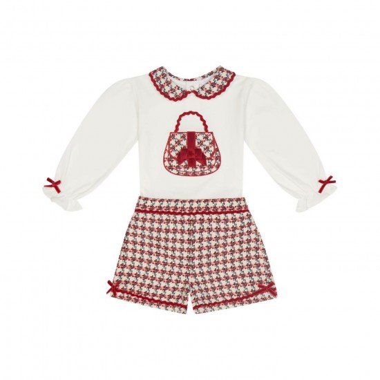 Chich By Deolinda Red/Cream handbag print top + short set 