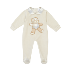 Deolinda Beige checked teddy bear babygrow 