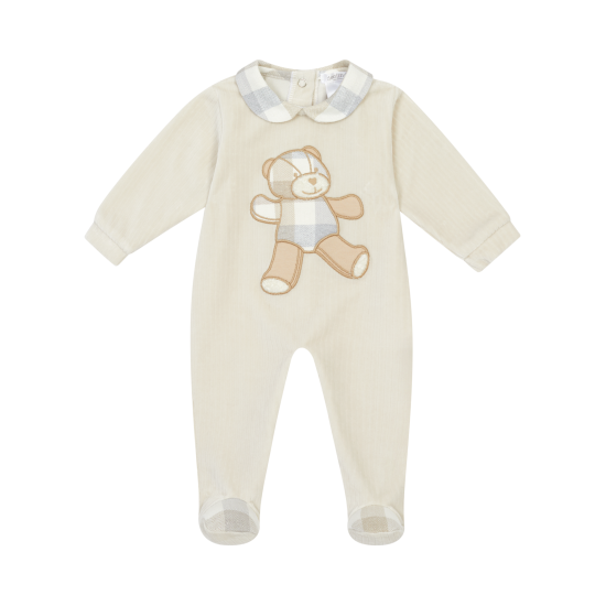 Deolinda Beige checked teddy bear babygrow 