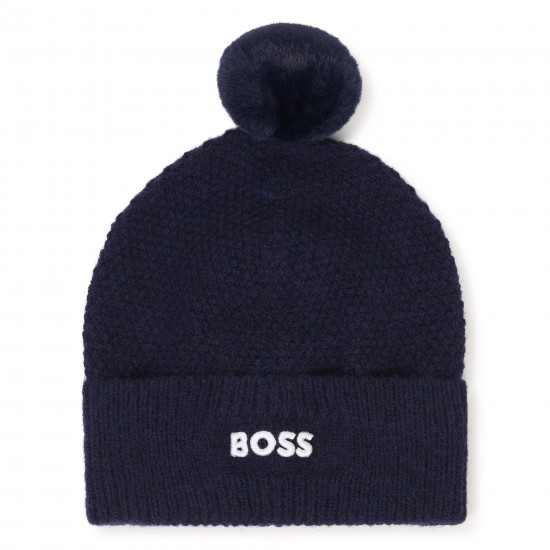 Hugo Boss Navy pom pom hat 