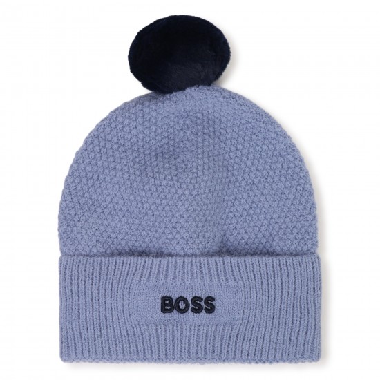 Hugo Boss Pale Blue/Navy pom pom hat 